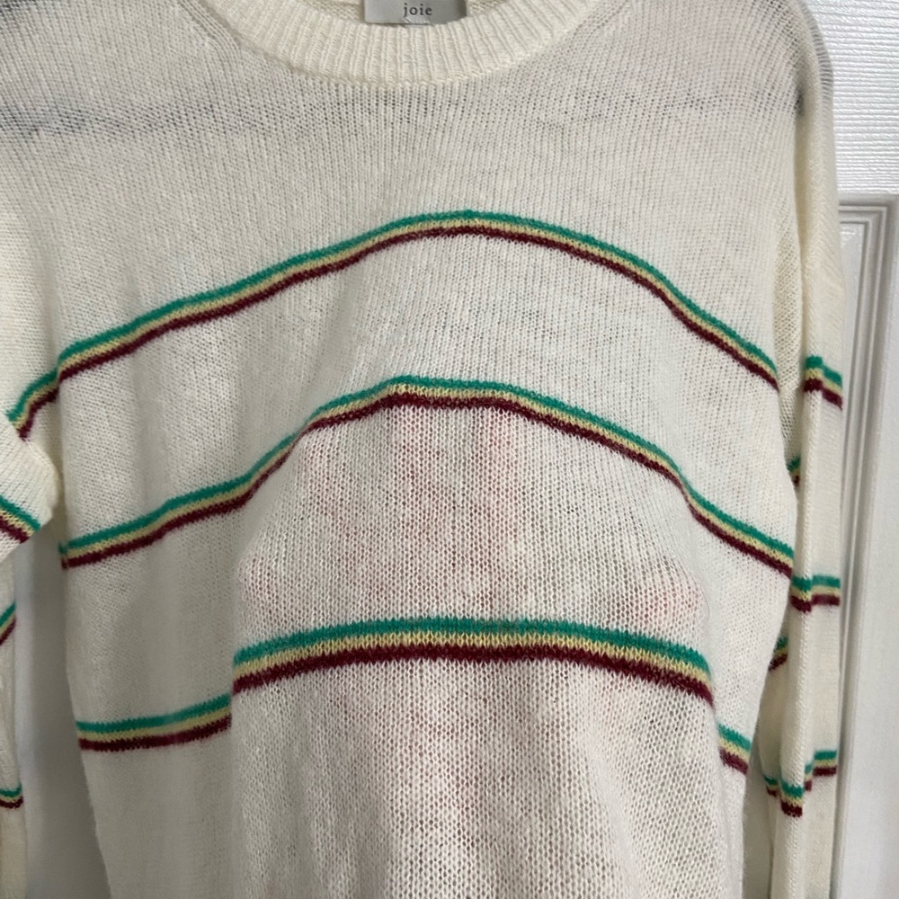 Joie Sweater Size Medium Wool Alpaca Blend Cream Striped Crew Neck - Picture 7 of 7